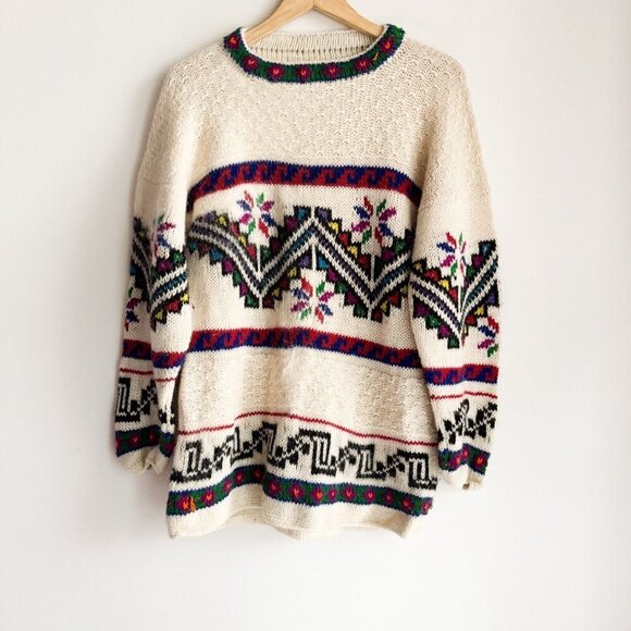 Vintage Wool Angora Blend Southwestern Print Unique Pullover M - Picture 2 of 6